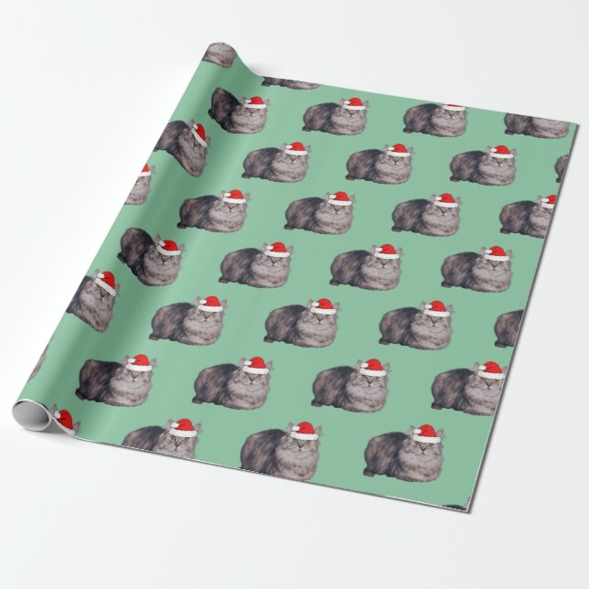 Persian Long Haired Cat wearing a Santa Hat   Wrapping Paper (Unrolled)