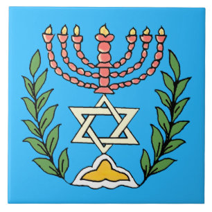 Persian Magen David Menorah Ceramic Tile