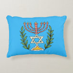 Persian Magen David Menorah Decorative Cushion<br><div class="desc">This image was adapted from an antique Persian Jewish tile and features a menorah with a Magen David (Star of David) framed by olive branches.  The imperfections of the original,  hand-painted image have been preserved. Add your own text on the reverse side.</div>