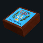 Persian Magen David Menorah Gift Box<br><div class="desc">This image was adapted from an antique Persian Jewish tile and features a menorah with a Magen David (Star of David) framed by olive branches.  The imperfections of the original,  hand-painted image have been preserved.</div>
