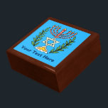 Persian Magen David Menorah Gift Box<br><div class="desc">This image was adapted from an antique Persian Jewish tile and features a menorah with a Magen David (Star of David) framed by olive branches.  The imperfections of the original,  hand-painted image have been preserved.</div>