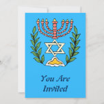 Persian Magen David Menorah Invitation<br><div class="desc">This image was adapted from an antique Persian Jewish tile and features a menorah with a  Magen David (Star of David) framed by olive branches.  The imperfections of the original,  hand-painted image have been preserved.</div>