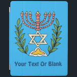 Persian Magen David Menorah iPad Smart Cover<br><div class="desc">This image was adapted from an antique Persian Jewish tile and features a menorah with a Magen David (Star of David) framed by olive branches.  The imperfections of the original,  hand-painted image have been preserved. Add your own text.</div>