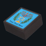 Persian Magen David Menorah Jewellery Box<br><div class="desc">This image was adapted from an antique Persian Jewish tile and features a menorah with a Magen David (Star of David) framed by olive branches.  The imperfections of the original,  hand-painted image have been preserved.</div>