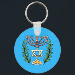 Persian Magen David Menorah Key Ring<br><div class="desc">This image was adapted from an antique Persian Jewish tile and features a menorah with a Magen David (Star of David) framed by olive branches.  The imperfections of the original,  hand-painted image have been preserved.</div>