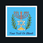 Persian Magen David Menorah Napkin<br><div class="desc">This image was adapted from an antique Persian Jewish tile and features a menorah with a Magen David (Star of David) framed by olive branches. The imperfections of the original, hand-painted image have been preserved. This image is also available on Bar/Bat mitzvah invitations, RSVP and Thank You cards, and many...</div>