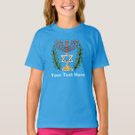 Persian Magen David Menorah T-Shirt<br><div class="desc">This image was adapted from an antique Persian Jewish tile and features a menorah with a Magen David (Star of David) framed by olive branches.  The imperfections of the original,  hand-painted image have been preserved.</div>