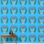Persian Magen David Menorah Wallpaper<br><div class="desc">This image was adapted from an antique Persian Jewish tile and features a menorah with a Magen David (Star of David) framed by olive branches.  The imperfections of the original,  hand-painted image have been preserved.</div>