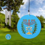 Persian Magen David Menorah  Wind Chime<br><div class="desc">This image was adapted from an antique Persian Jewish tile and features a menorah with a Magen David (Star of David) framed by olive branches.  The imperfections of the original,  hand-painted image have been preserved.</div>