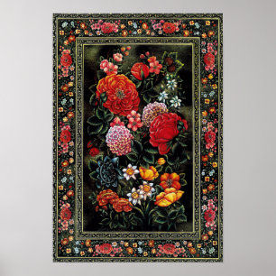 Persian miniature of precious shining flowers poster
