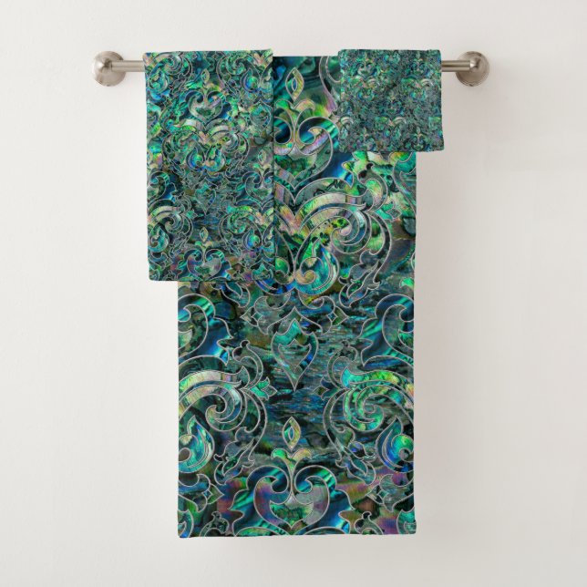 Persian Oriental pattern abalone and silver Bath Towel Set (Insitu)