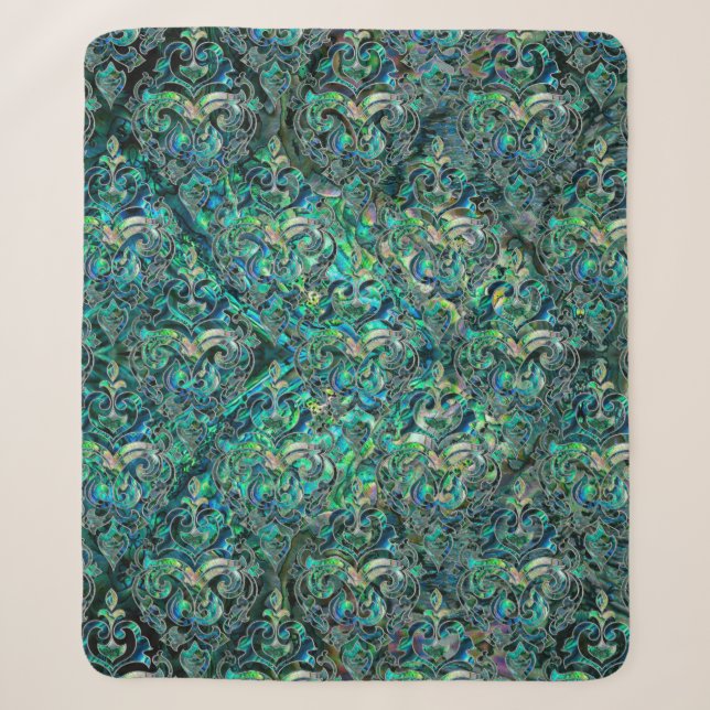Persian Oriental pattern abalone and silver Sherpa Blanket (Front)