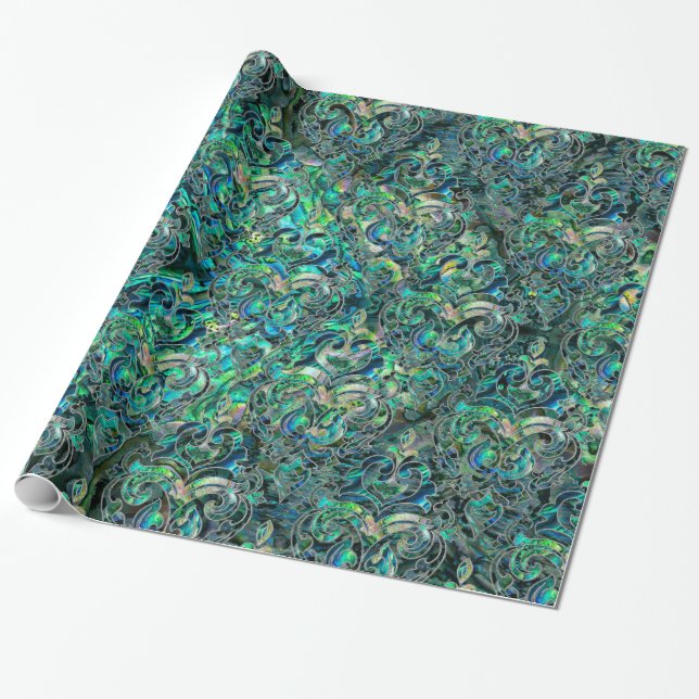 Persian Oriental pattern abalone and silver Wrapping Paper (Unrolled)