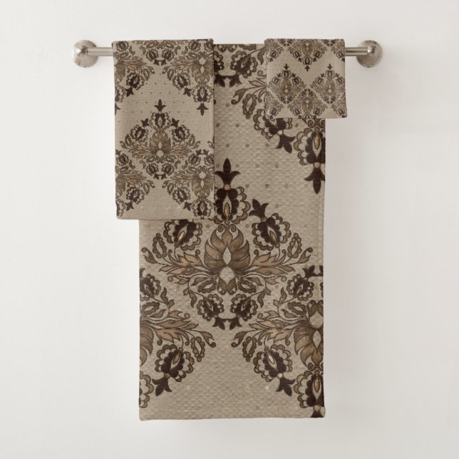 Persian Oriental pattern pastel gold Bath Towel Set (Insitu)