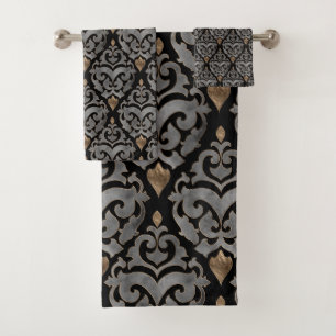 Persian Pattern - Watercolor black and gold Bath Towel Set