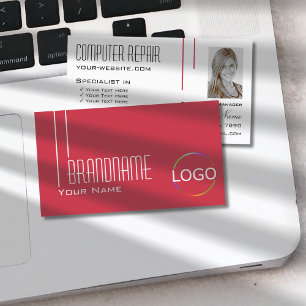 Persian Red White with Logo and Photo Professional Business Card
