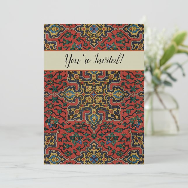 Persian Rug Carpet Red Blue Classic Invitation (Standing Front)