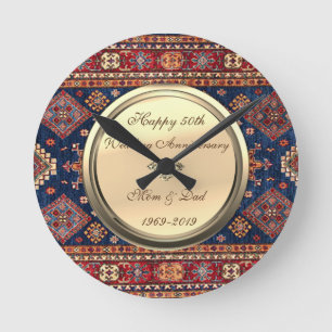 Persian  Rug  Diamond 50th Wedding Anniversary Round Clock