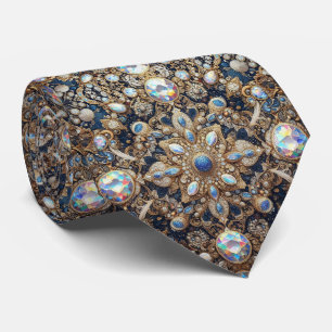 Persian Rug Diamonds Cobalt Blue Gold Faux Silk Tie