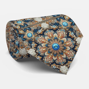 Persian Rug Diamonds Cobalt Blue Gold Faux Silk Tie