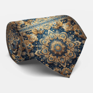 Persian Rug Mandala Cobalt Blue Gold Faux Silk Tie