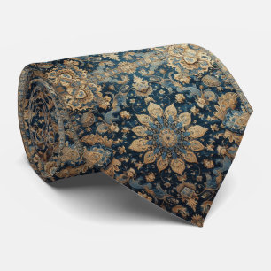Persian Rug Mandala Cobalt Blue Gold Faux Silk Tie