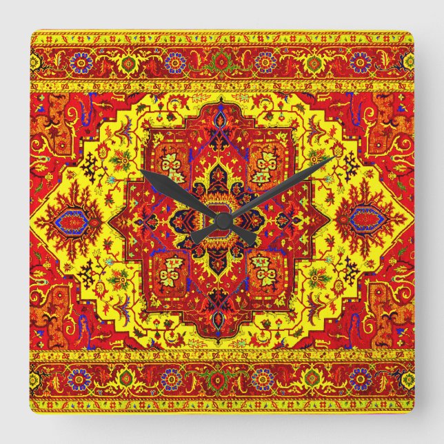 PERSIAN RUG - Red & Yellow Square Wall Clock (Front)