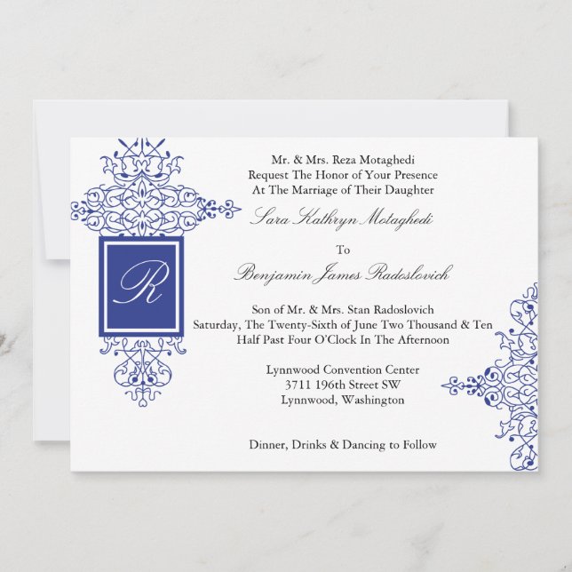 Persian Scroll Formal Monogram Invitation (Front)