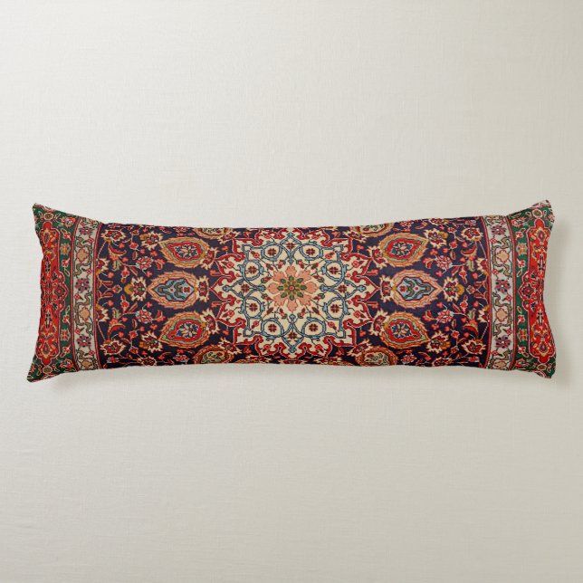 Persian Tabriz Black Radial Geometric  Body Cushion (Front)