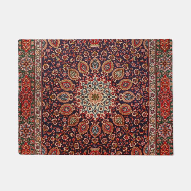 Persian Tabriz Black Radial Geometric  Doormat (Front)