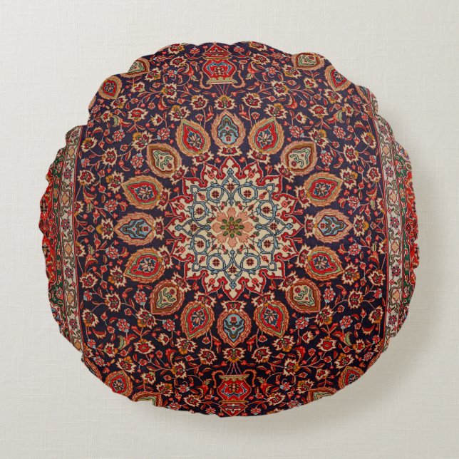 Persian Tabriz Black Radial Geometric  Round Cushion (Front)