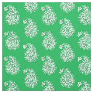 Persian tile paisley - white on emerald green fabric
