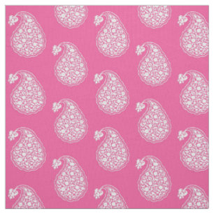 Persian tile paisley - white on fuchsia pink fabric