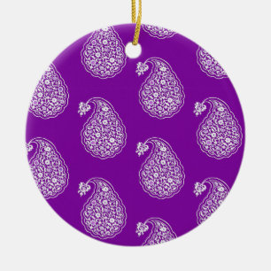 Persian tile paisley - white on purple ceramic ornament
