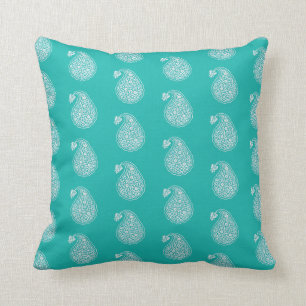 Persian tile paisley - white on turquoise cushion