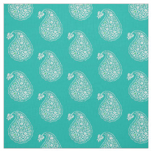 Persian tile paisley - white on turquoise fabric