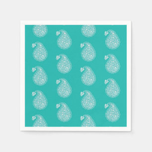 Persian tile paisley - white on turquoise napkin