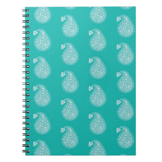Persian tile paisley - white on turquoise notebook (Front)