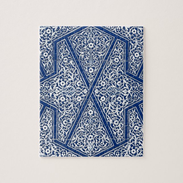 Persian tile pattern - cobalt blue and white jigsaw puzzle (Vertical)