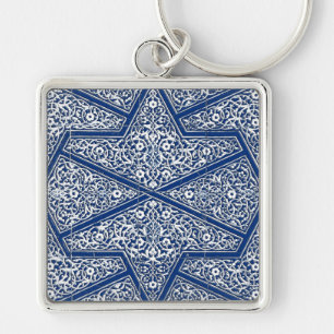 Persian tile pattern - cobalt blue and white key ring