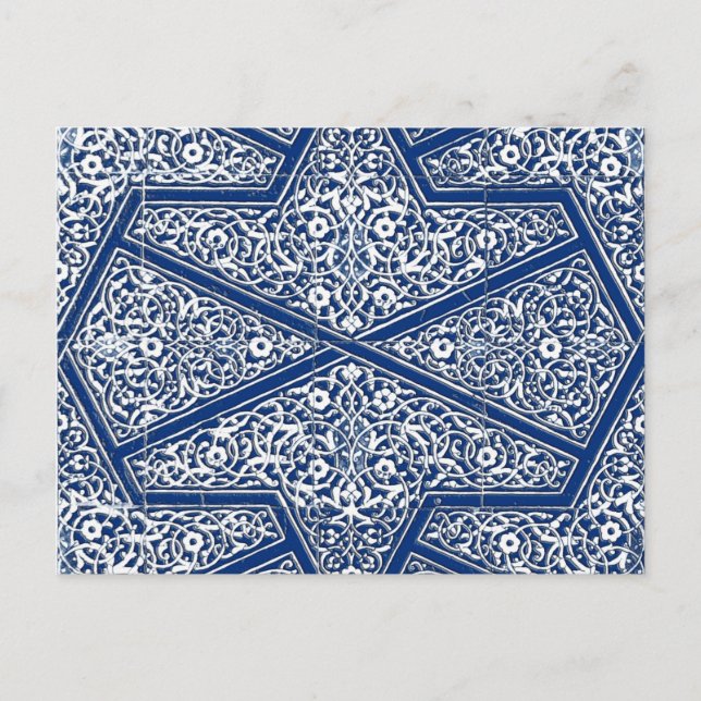 Persian tile pattern - cobalt blue and white postcard (Front)