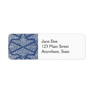 Persian tile pattern - cobalt blue and white return address label