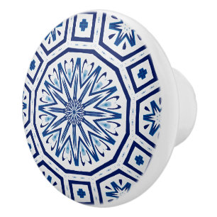 Persian tiles,blue tiles,Moroccan,circles,geometr Ceramic Knob