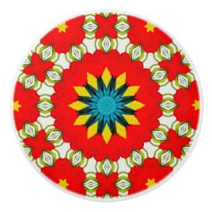 Persian tiles,red,Moroccan,circles, Ceramic Knob