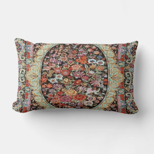 Persian Turkish Floral Flower Rug Print Lumbar Cushion