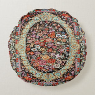 Persian Turkish Floral Flower Rug Print Round Cushion
