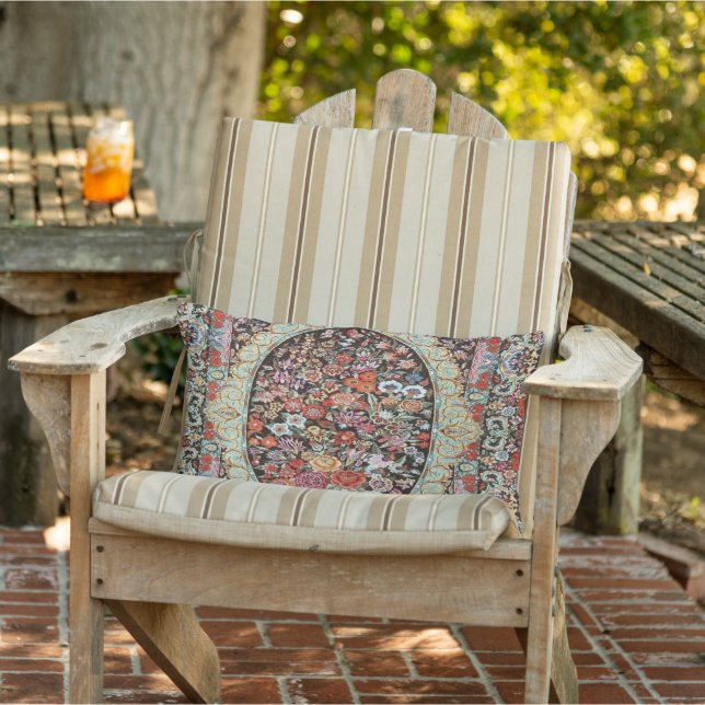 Persian Turkish Floral Flowers Kilim Patio Outdoor Lumbar Cushion (Chair)