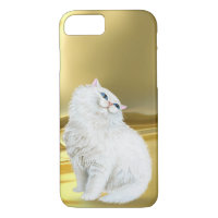 Persian white cat on gold satin