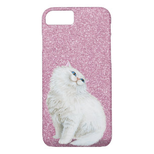 Persian white cat on pink glitter iPhone 8/7 case