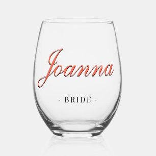 Persimmon 3D Elegant Name Bridesmaid Stemless Wine Glass